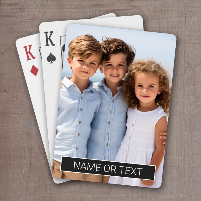 Vertical Photo with Black Color Block for Text Playing Cards (Custom playing cards with a place to personalize with a photo and text)