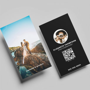 Vertical Photography Business Cards With QR Code