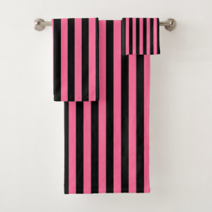Vertical Pink and Black Stripes Bath Towel Set