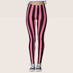 Vertical Pink and Black Stripes Leggings