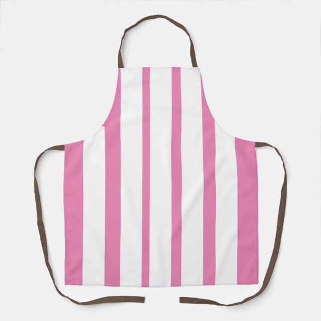 Vertical Pink And White Stripes  Apron (Front)