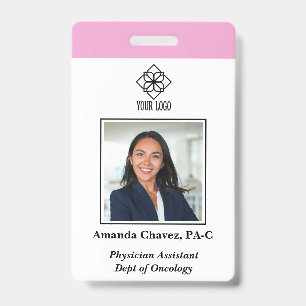 Vertical Pink Custom Employee ID Photo Name Badge