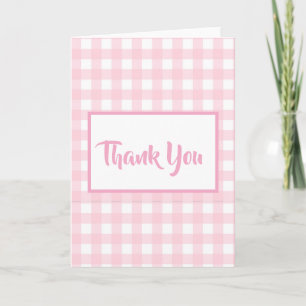 Vertical Pink Gingham Thank You Card