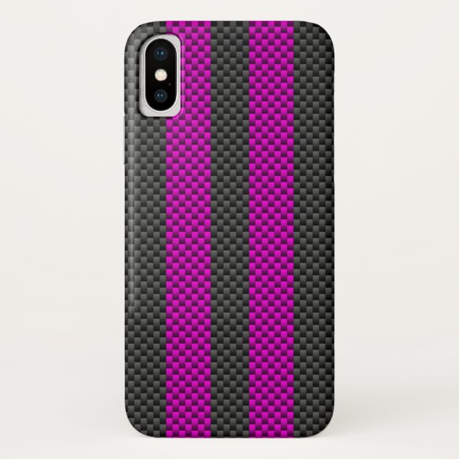 Vertical Pink Racing Stripes in Carbon Fibre Style Case-Mate iPhone Case (Back)