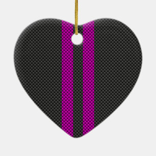 Vertical Pink Racing Stripes in Carbon Fibre Style Ceramic Ornament