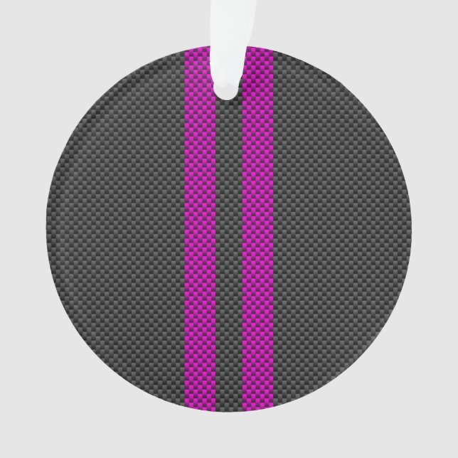 Vertical Pink Racing Stripes in Carbon Fibre Style Ornament (Front)