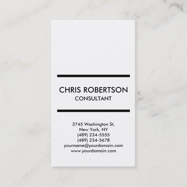 Vertical Plain Black & White Business Card (Front)