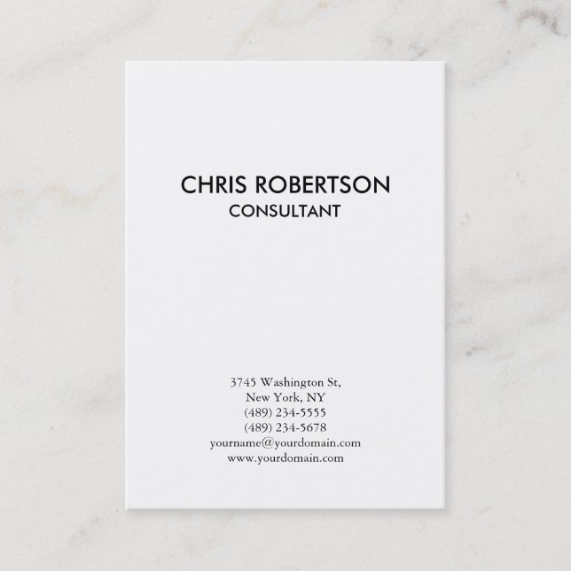 Vertical Plain Black & White Chubby Business Card (Front)