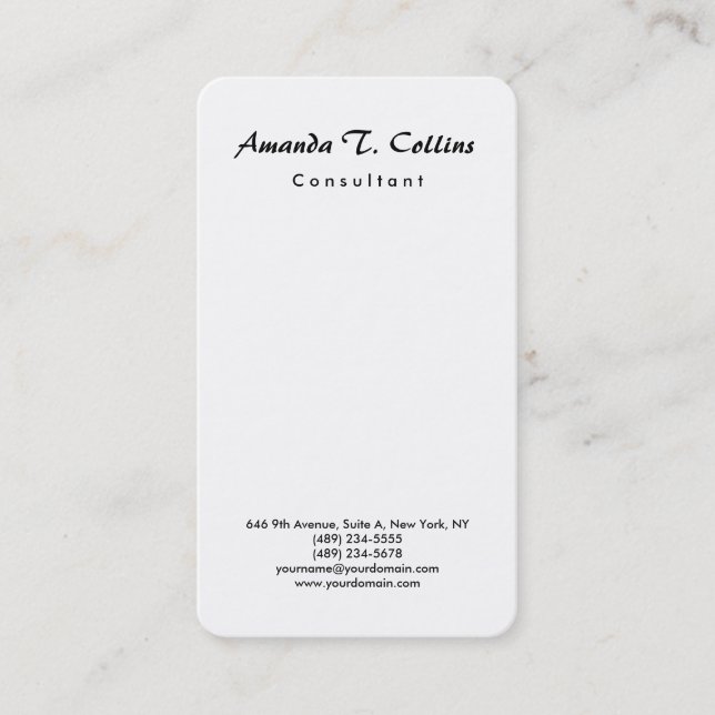 Vertical Plain Brush Script Minimalist Modern Business Card (Front)