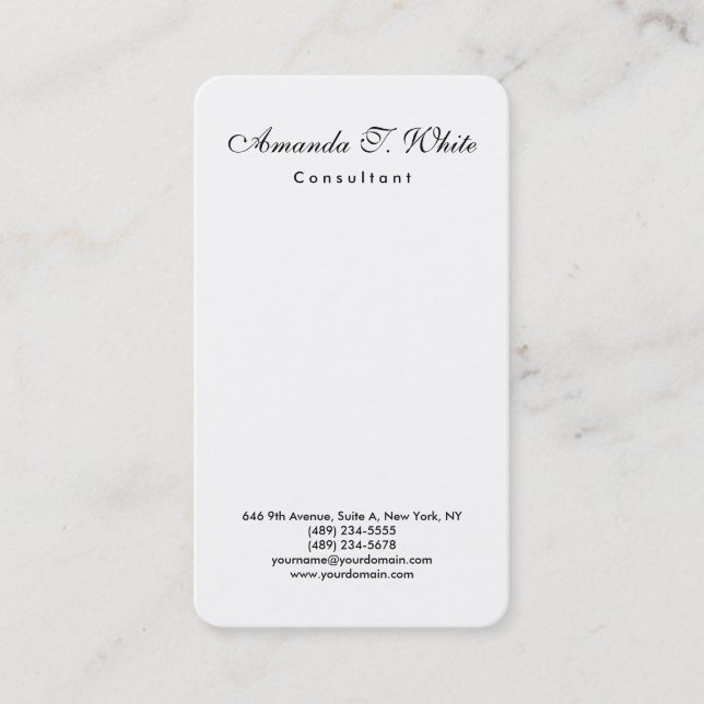 Vertical Plain Brush Script Minimalist Simple Business Card (Front)