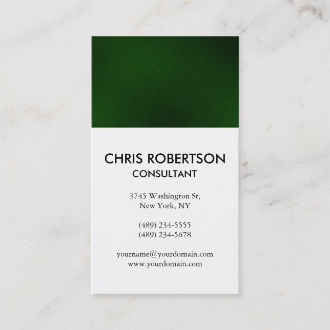 Vertical Plain Green White Business Card (Front)