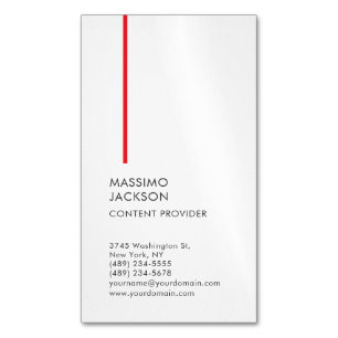 Vertical Plain Simple Black White Red Minimalist  Magnetic Business Card
