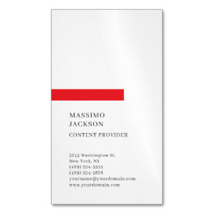 Vertical Plain Simple Black White Red Minimalist  Magnetic Business Card