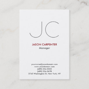 Vertical plain white simple professional monogram business card