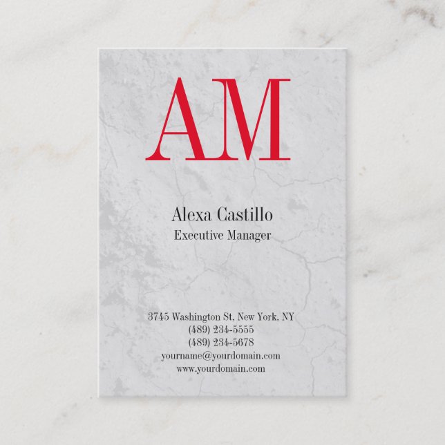 Vertical professional grey red monogram business card (Front)
