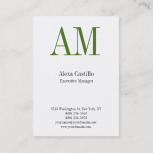 Vertical professional white green monogram business card