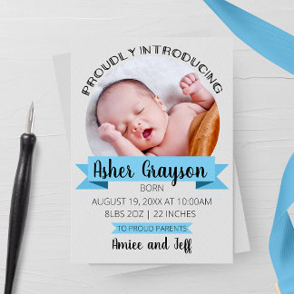 Vertical Proudly Introducing Birth Annoucement Announcement