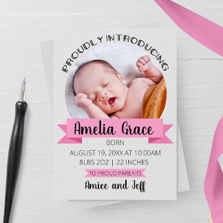 Vertical Proudly Introducing Birth Annoucement Announcement