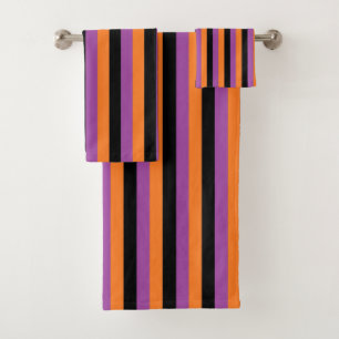 Vertical Purple, Orange and Black Stripes Bath Towel Set