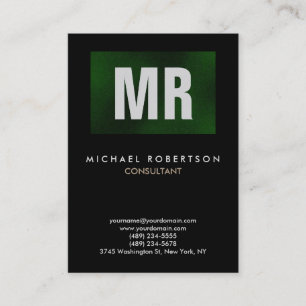 Vertical Quality Black Green Monogram Unique Business Card
