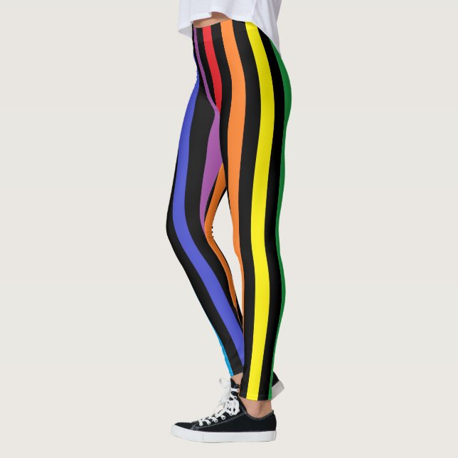 Vertical Rainbow and Black Stripes Leggings (Left)