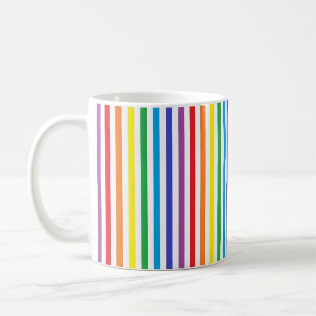 Vertical Rainbow and White Stripes Coffee Mug (Left)