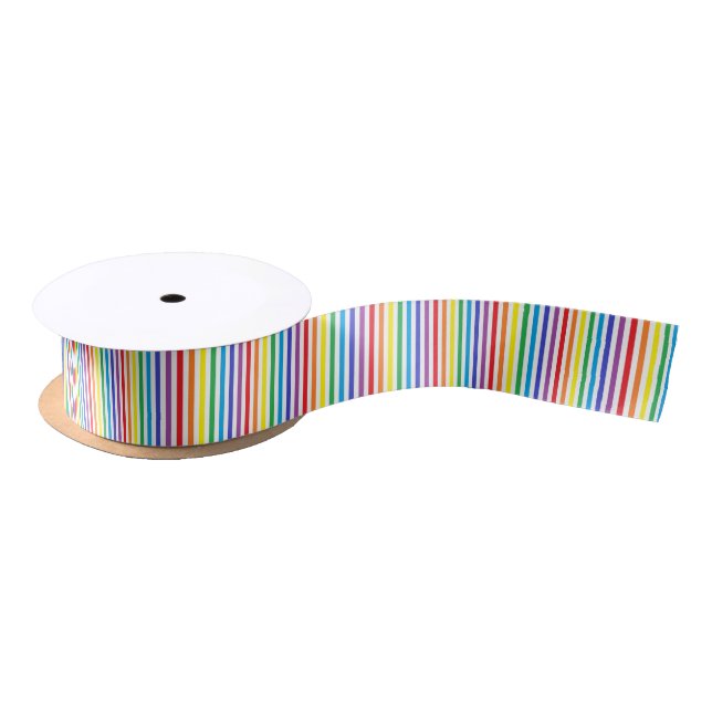 Vertical Rainbow and White Stripes Satin Ribbon (Spool)