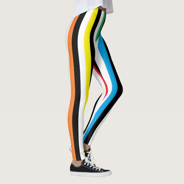 Vertical Rainbow Black White Stripes Leggings (Right)