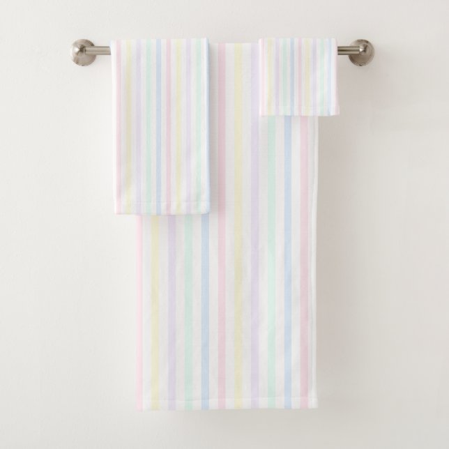 Vertical Rainbow Candy Stripe Bath Towel Set (Insitu)