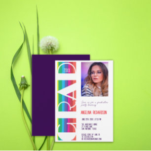 Vertical Rainbow GRAD Year Graduation photo Announcement