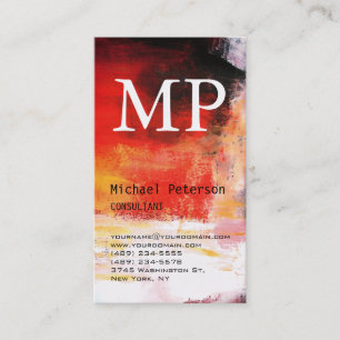 Vertical Red Abstract Monogram Business Card
