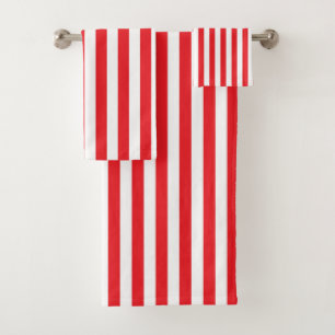 Vertical Red and White Stripes Bath Towel Set