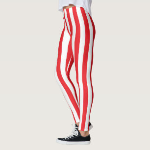 Vertical Red and White Stripes Leggings