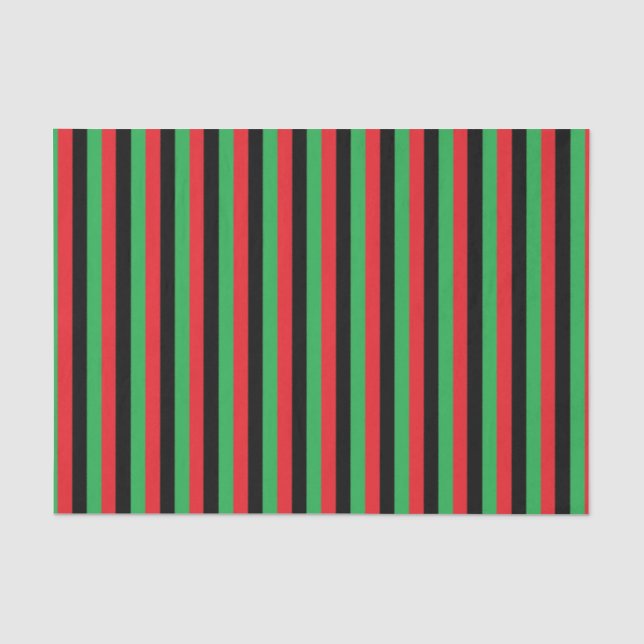 Vertical Red, Black and Green Stripes Tissue Paper (Front)