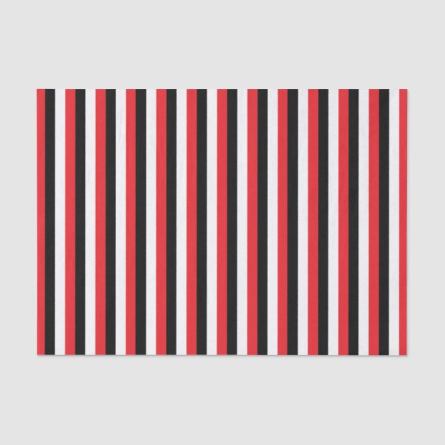 Vertical Red, Black and White Stripes Tissue Paper (Front)