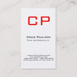 Vertical Red Black White Monogram Business Card