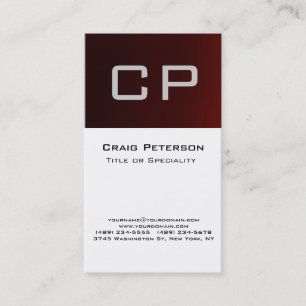 Vertical Red Black White Monogram Business Card