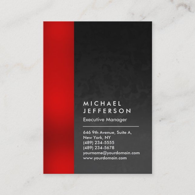 Vertical red grey pattern professional unique business card (Front)
