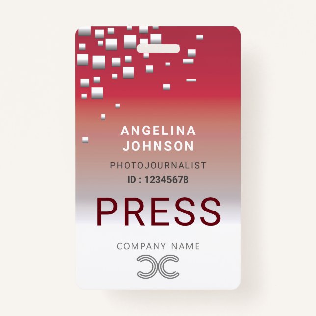 Vertical Red Grey Press Employee Identification ID Badge (Front)