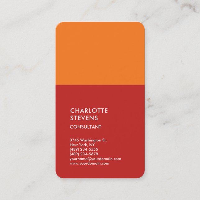 Vertical Red Orange Minimalist Elegant Simple Business Card (Front)