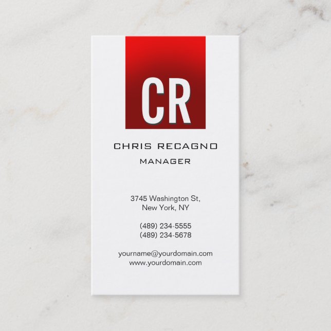 Vertical Red Stripe White Background Business Card (Front)