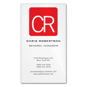 Vertical Red Stripe White Professional Plain Magnetic Business Card