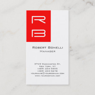 Vertical Red White Monogram Manager Business Card