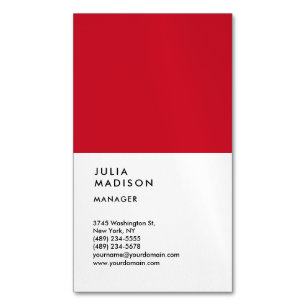 Vertical Red White Trendy Manager Consultant Magnetic Business Card