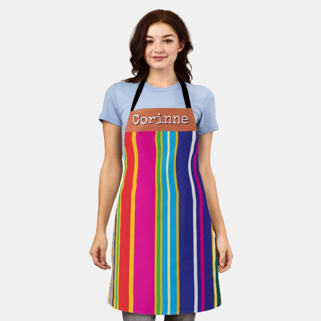Vertical Retro Stripes Colorful Apron (Worn)