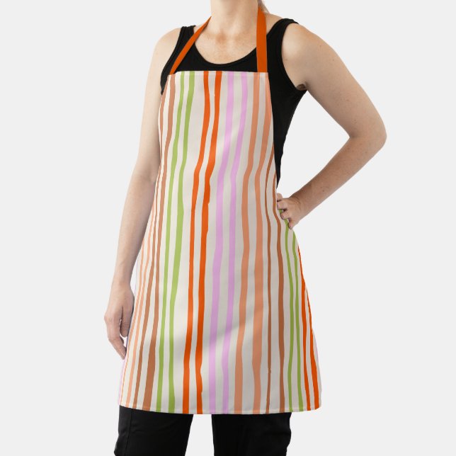 Vertical Retro Stripes Handdrawn Apron (Insitu)