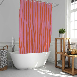 Vertical retro wavy lines - pastel orange and pink
