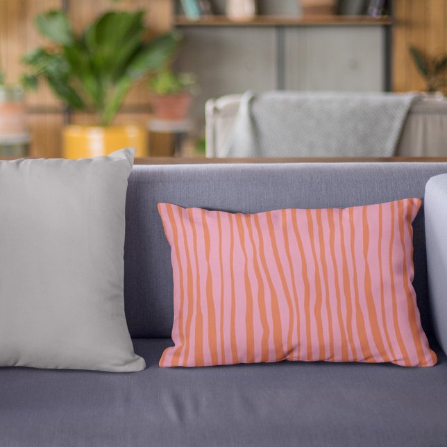 Vertical retro wavy lines - pastel orange and pink accent pillow (Creator Uploaded)