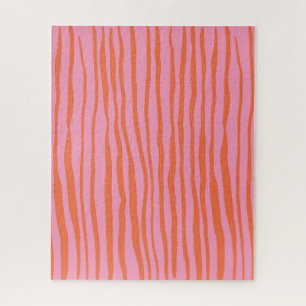 Vertical retro wavy lines - pastel orange and pink jigsaw puzzle