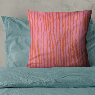 Vertical retro wavy lines - pastel orange and pink throw pillow
